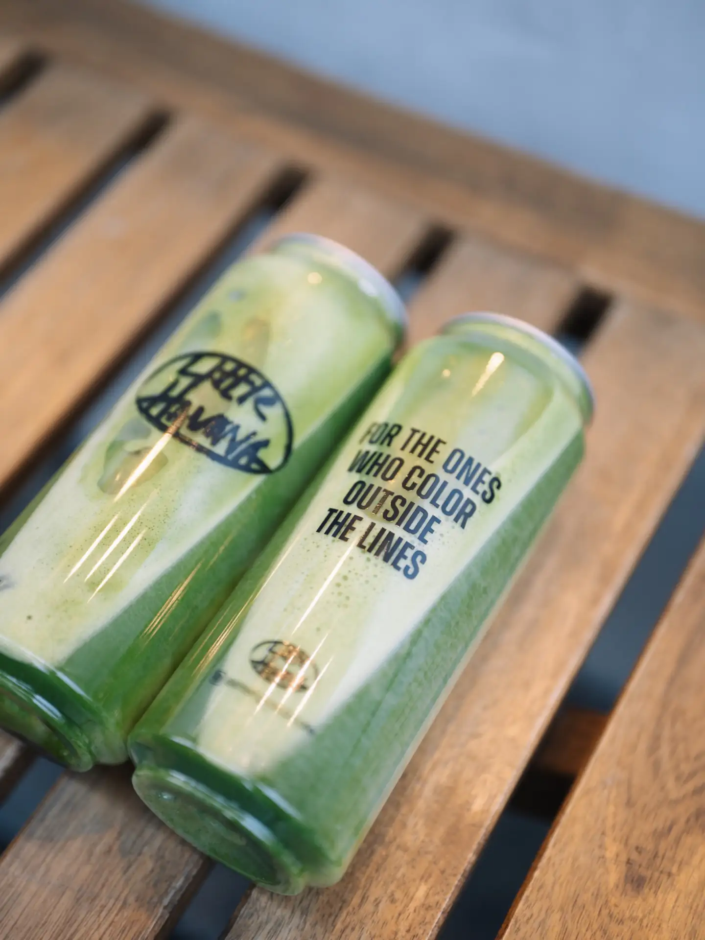 Matcha Lattes in transparent cans