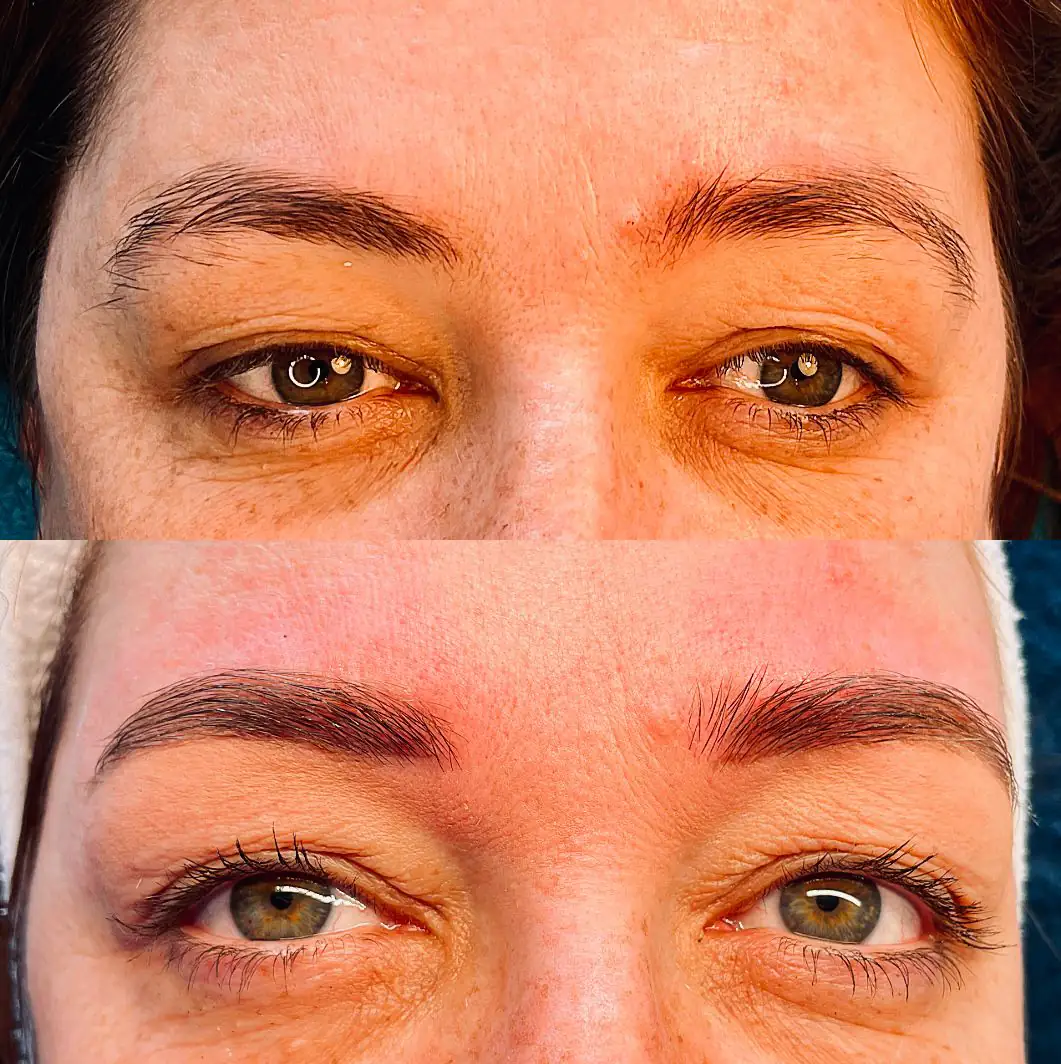 Wenkbrauwen voor en na een cosmetische pigmentatieprocedure