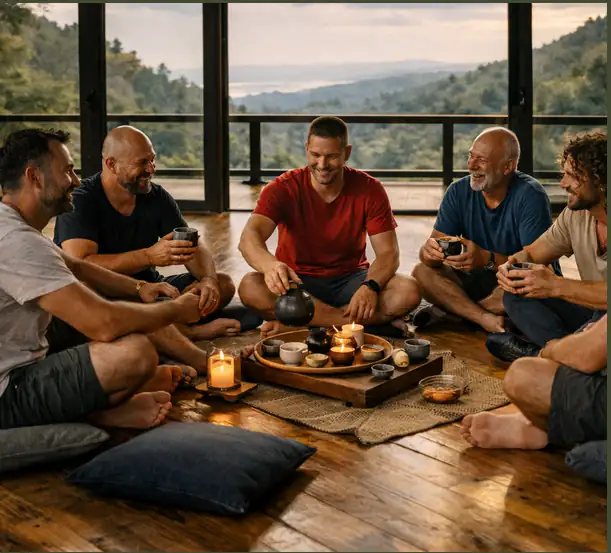 Мужчина получает поддержку в кругу