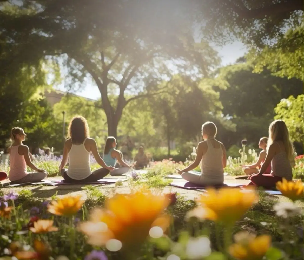 Женщина медитирует в уютном пространстве с тёплым светом свечей