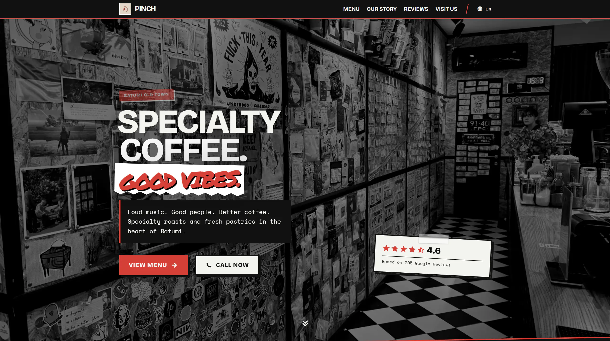 PINCH coffee shop website