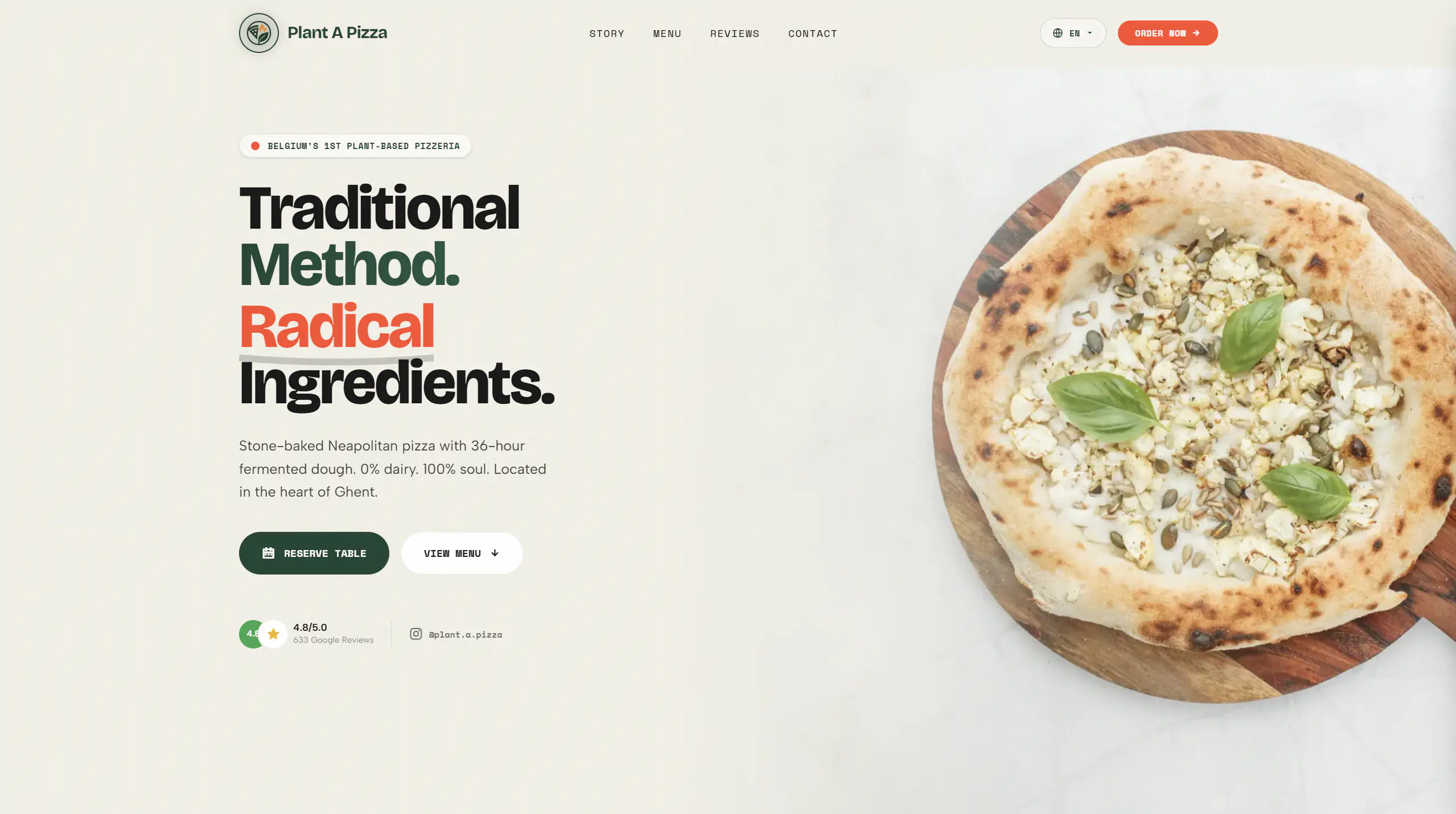Plant A Pizza website design