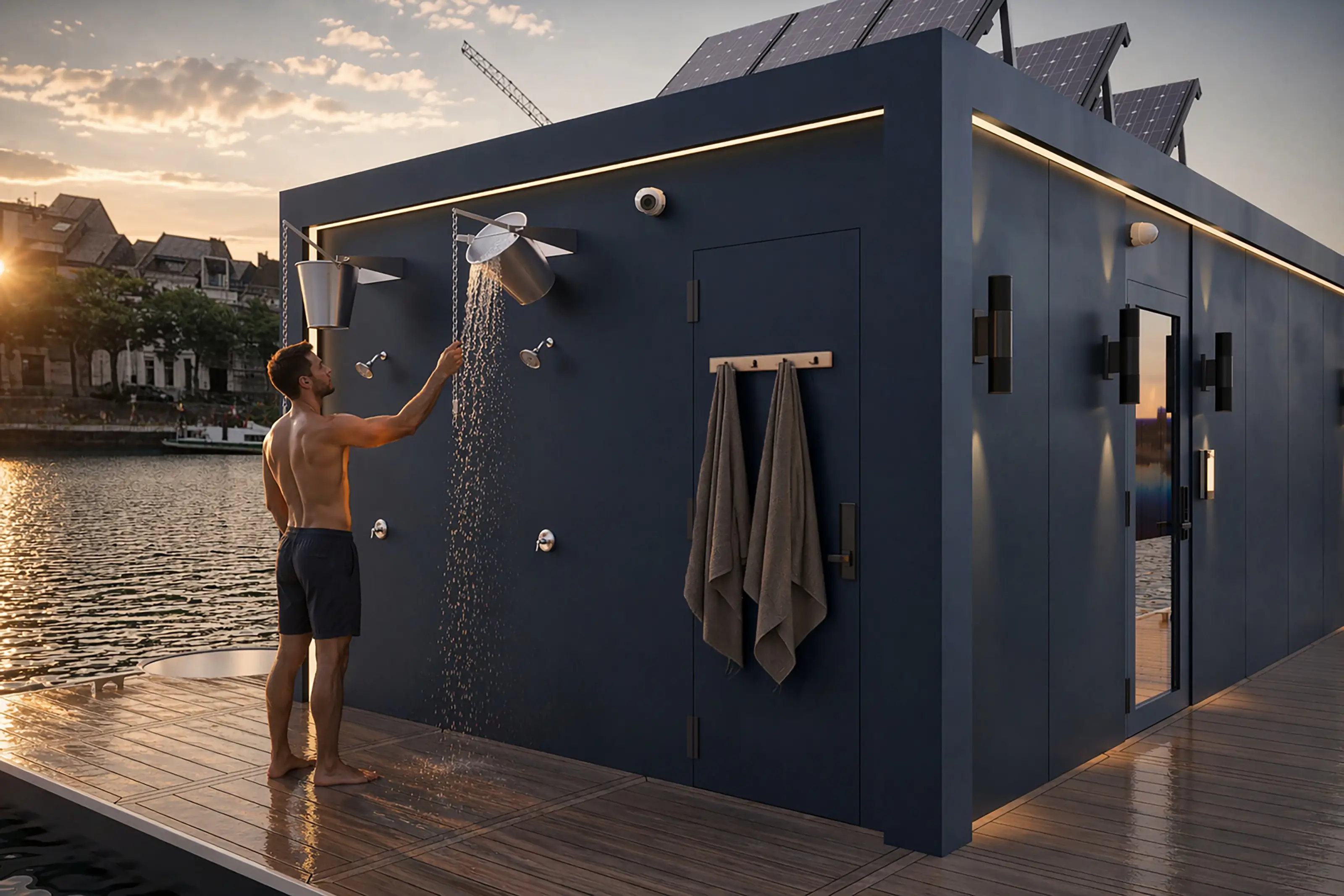 Outdoor shower on dock