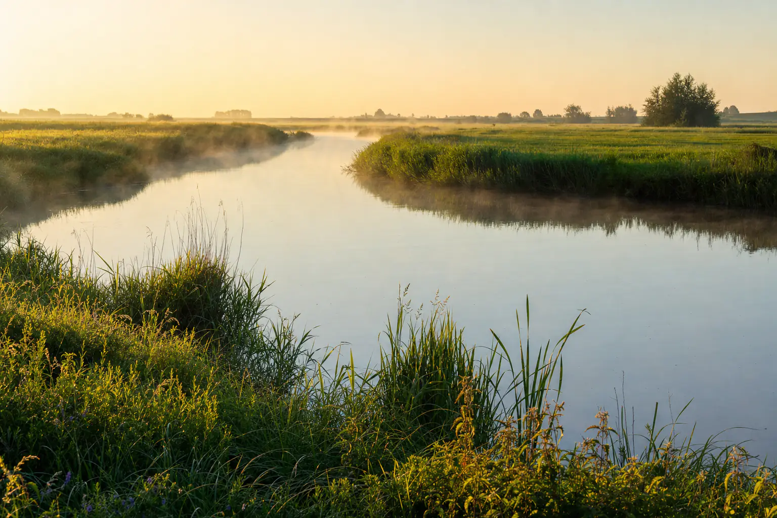 Nationaal Park Scheldevallei rivier in een weids vlak landschap zonder heuvels