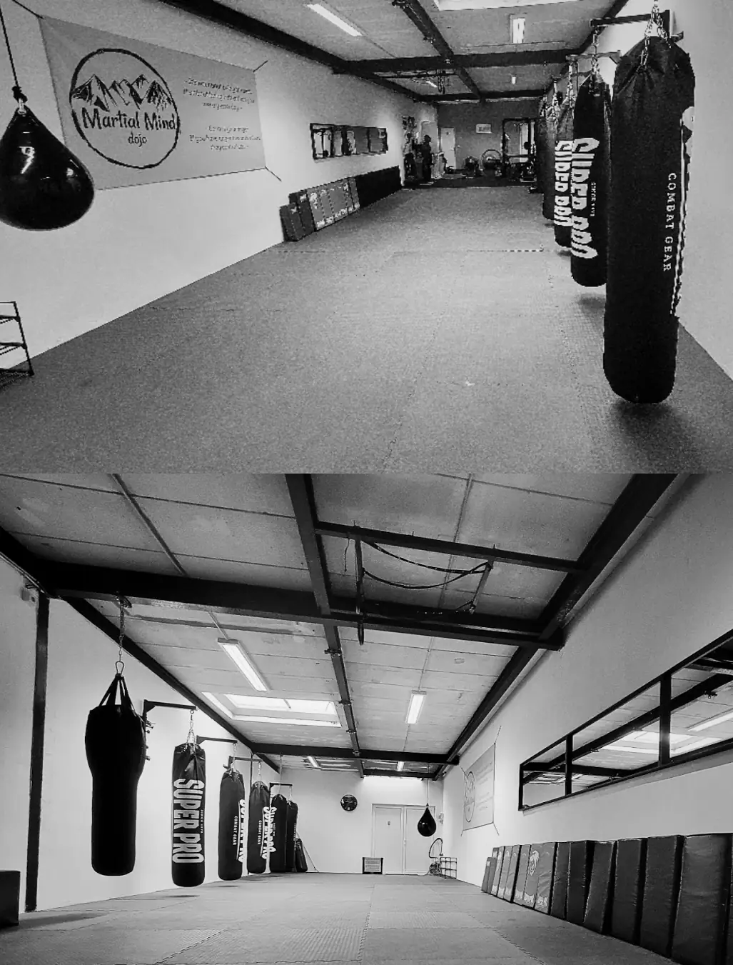 Coach met focus mitts in de Martial Mind dojo