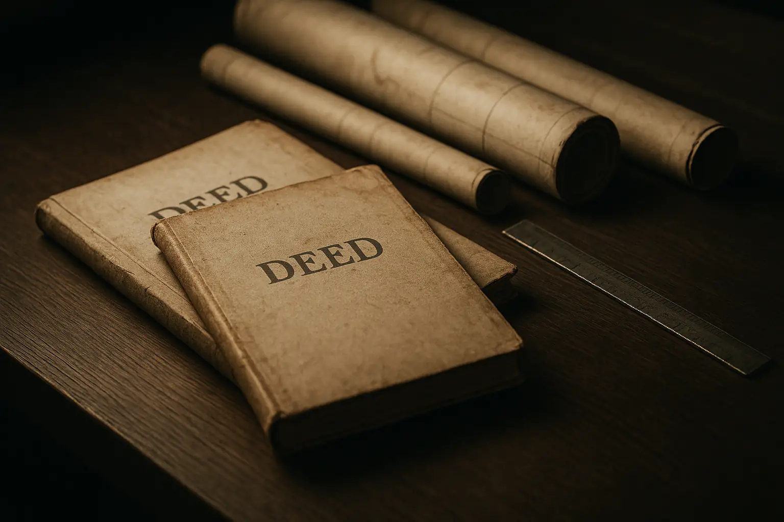 Archival property deeds and architectural blueprints